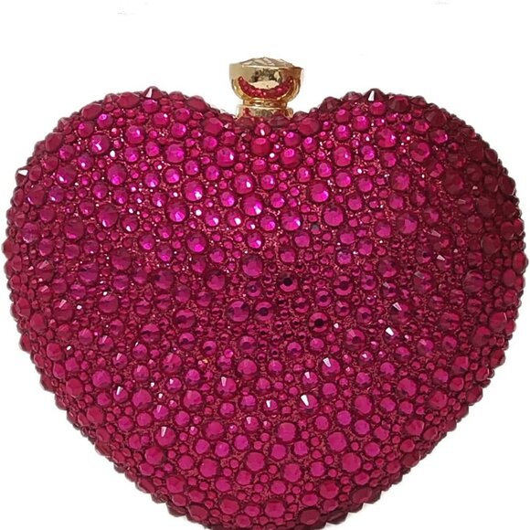 Cute Heart Shape Clutch Purse Mini Love Heart Rhinestone Wedding Handbag Party W - Picture 1 of 7